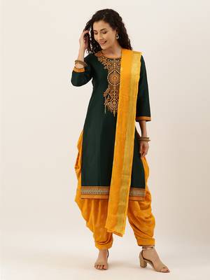 Green & Yellow Color Dress Material 1