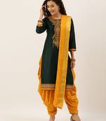 Green & Yellow Color Dress Material