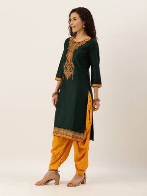 Green & Yellow Color Dress Material 3
