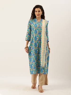 Sea Green Color Printed Unstitched Dress Material 1