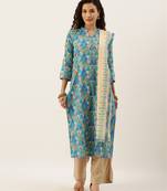 Sea Green Color Printed Unstitched Dress Material