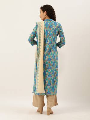 Sea Green Color Printed Unstitched Dress Material 2