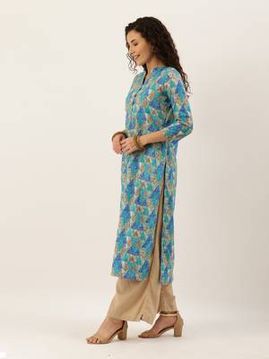 Sea Green Color Printed Unstitched Dress Material 3