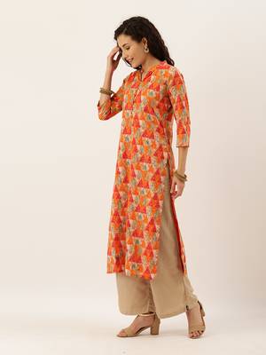 Orange Color Printed Unstitched Dress Material 3