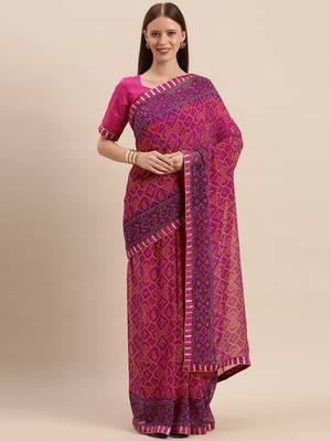 Pink & Purple Color Georgette Bandhani Print Saree 1