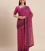 Pink & Purple Color Georgette Bandhani Print Saree