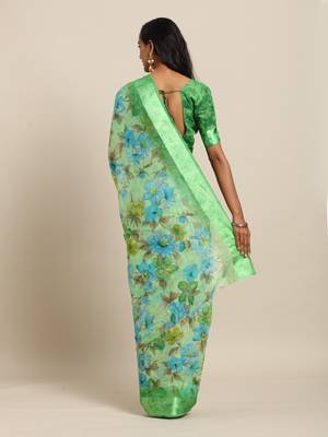 Green Color Printed Cotton Saree 2