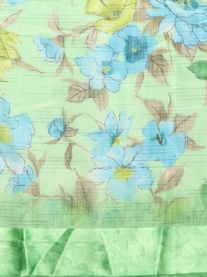 Green Color Printed Cotton Saree 4