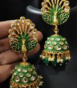 Royal Peacock Emerald Green Meenakri Kundan Jhumki Earrings