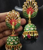 Royal Peacock Ruby Red Emerald Green Meenakri Kundan Jhumki Earrings