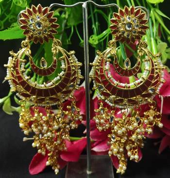 Bridal Red Meenakari Dangle Chandbali Long Laheriya Stylish Earrings 1