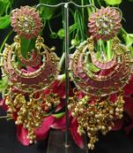 Pink Meenakari Dangle Chandbali Long Laheriya Stylish Earrings