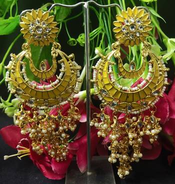 Yellow Meenakari Dangle Chandbali Long Laheriya Stylish Earrings 1