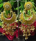 Yellow Meenakari Dangle Chandbali Long Laheriya Stylish Earrings