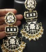Designer Long Black Meenakari Kundan Pearl Long Earrings Set