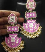 Designer Long Pink Meenakari Kundan Pearl Long Earrings Set