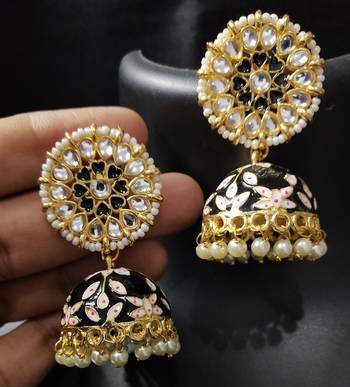 Black Pink Meenakari Heart Shape Jhumki Earrings Set 1