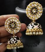 Black Pink Meenakari Heart Shape Jhumki Earrings Set