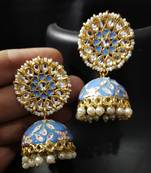 Blue Pink Meenakari Heart Shape Jhumki Earrings Set