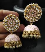 Magenta Pink Meenakari Heart Shape Jhumki Earrings Set