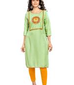Lime Embroidered Rayon Embroidered-Kurtis
