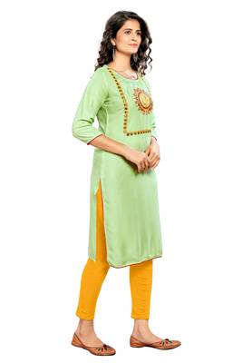 Lime Embroidered Rayon Embroidered-Kurtis 3