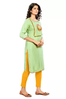 Lime Embroidered Rayon Embroidered-Kurtis