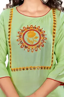 Lime Embroidered Rayon Embroidered-Kurtis