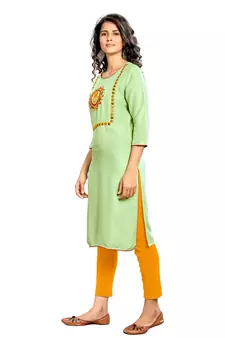 Lime Embroidered Rayon Embroidered-Kurtis