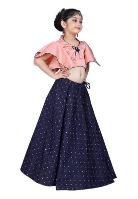 Kids Wedding Wear Pink Blouse And Blue Lehenga Choli For Girls  2