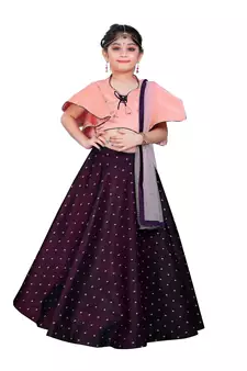 Kids Wedding Wear Pink Blouse And Maroon Lehenga Choli For Girls 