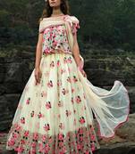 Engaging Off-white Sequins and Thread embroidered net fabric lehenga choli