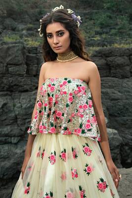 Engaging Off-white Sequins and Thread embroidered net fabric lehenga choli 2