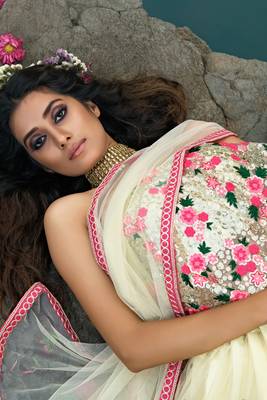 Engaging Off-white Sequins and Thread embroidered net fabric lehenga choli 3