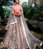 Pleasant Grey Sequins Zari And Thread Embroidery Net Semi Stitched Wedding Lehenga