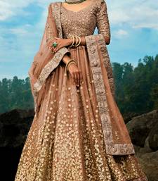Brown Dori And Sequins Embroidered Net Semi Stitched Lehenga Choli For Wedding