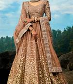 Brown Dori And Sequins Embroidered Net Semi Stitched Lehenga Choli For Wedding