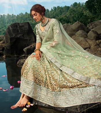 Seductive Green Dori And Sequins Embroidered Net Lehenga Choli For Bride 3