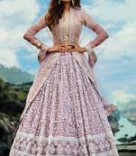 MESMERIZING Lilac thread and Zari embroidered net semi stitched lehenga