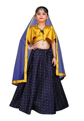 Kids Wedding Wear Designer Yellow Blouse And Blue Lehenga Choli For Girls  1