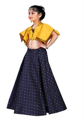 Kids Wedding Wear Designer Yellow Blouse And Blue Lehenga Choli For Girls  2
