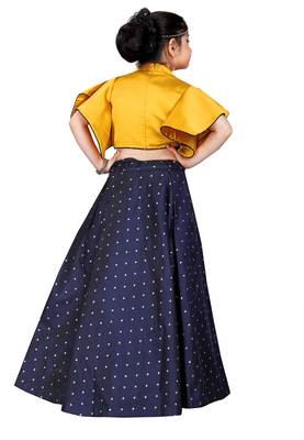 Kids Wedding Wear Designer Yellow Blouse And Blue Lehenga Choli For Girls  3