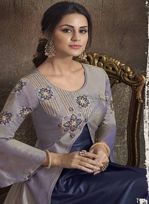 Blue embroidered taffeta salwar 3
