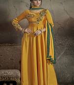 Yellow embroidered taffeta salwar