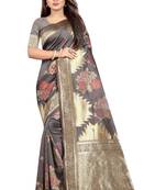 Grey Woven Jacuard Kanjivaram Silk Sari with Blouse