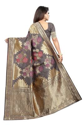 Grey Woven Jacuard Kanjivaram Silk Sari with Blouse 3