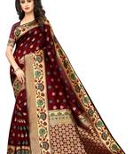 Maroon Woven Jacuard Kanjivaram Cotton Silk Sari with Blouse