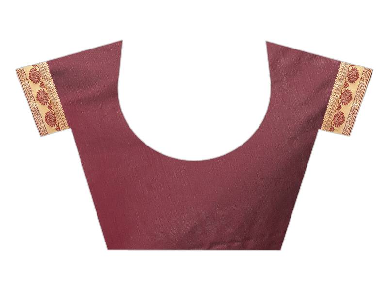 Maroon Woven Jacuard Kanjivaram Cotton Silk Sari with Blouse