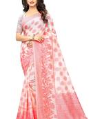 White Woven Jacuard Kanjivaram Cotton Silk Sari with Blouse