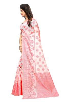 White Woven Jacuard Kanjivaram Cotton Silk Sari with Blouse 2